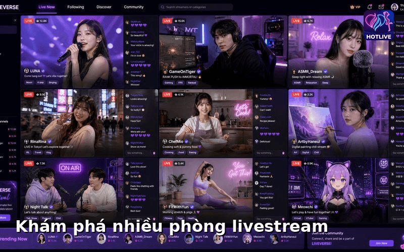 Khám phá nhiều phòng stream