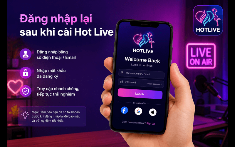 Đăng nhập lại sau khi cài Hot Live